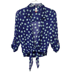 No Boundaries Polka Dot Cover Up Top Mint Green Combo Tie Front Juniors Size 3/5